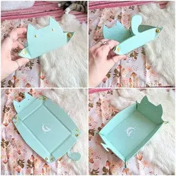 Cat Dice Tray in Mint | Foldable PU Leather Rolling Tray for DnD