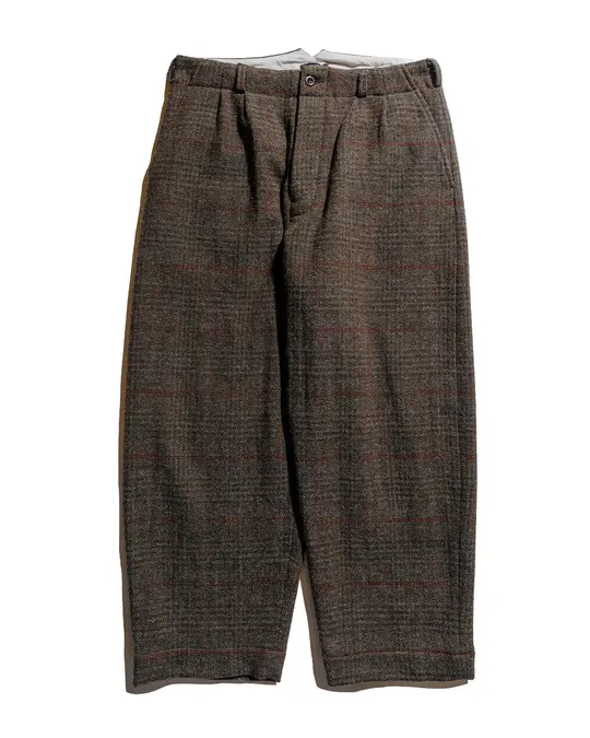 evan kinori Two Pleat Pant Wool Herringbone Check Dark Olive/Charcoal