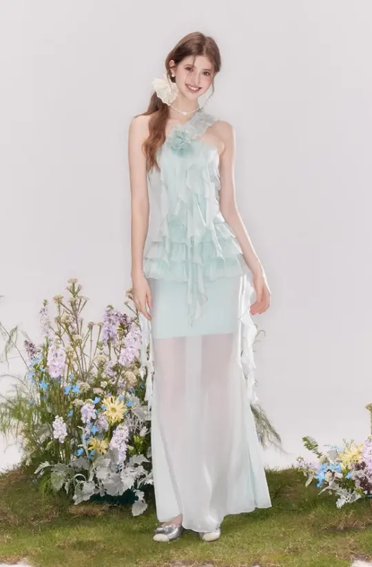 French holiday romantic ruffled cake skirt fishtail skirt suit R4545