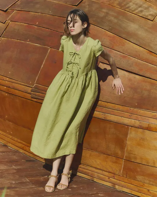Maxi BIANCA bow tie linen dress