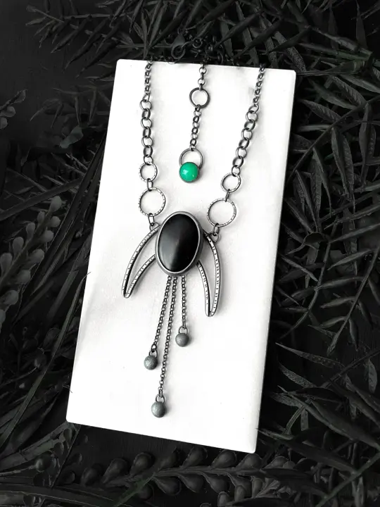 Matte Black Inverted Moon Pendant with Fringe