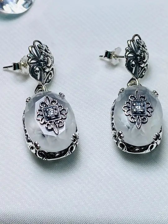 Camphor Earrings, Sterling Silver Embellishment, Vintage Edwardian Jewelry #E70e