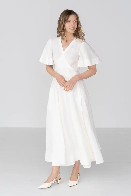 Wrap – Maxi Linen Wrap Dress with Butterfly Sleeves