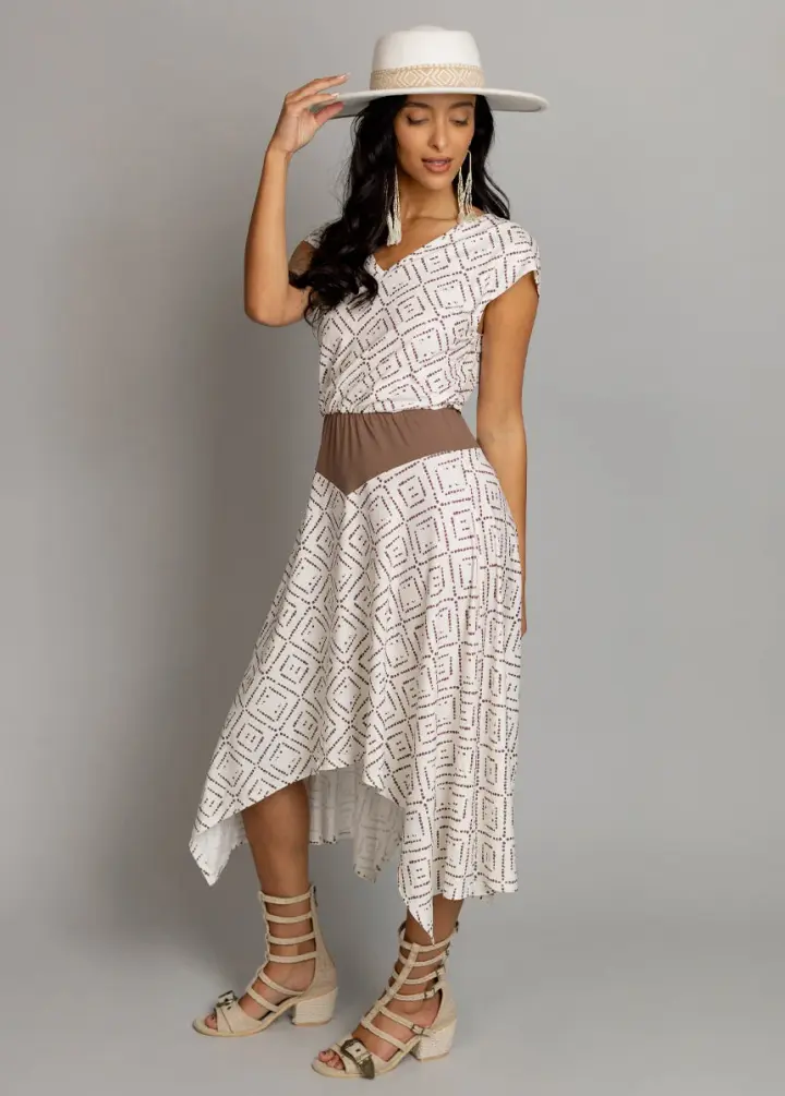 Fenly Dress in Cream Boho Geo
