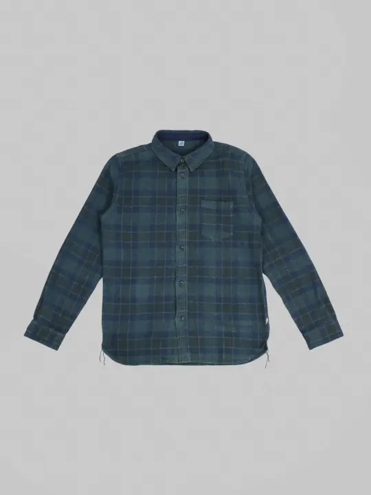 Pure Blue Japan 2235-BR Indigo Overdyed Cotton Tweed Check Shirt Brown