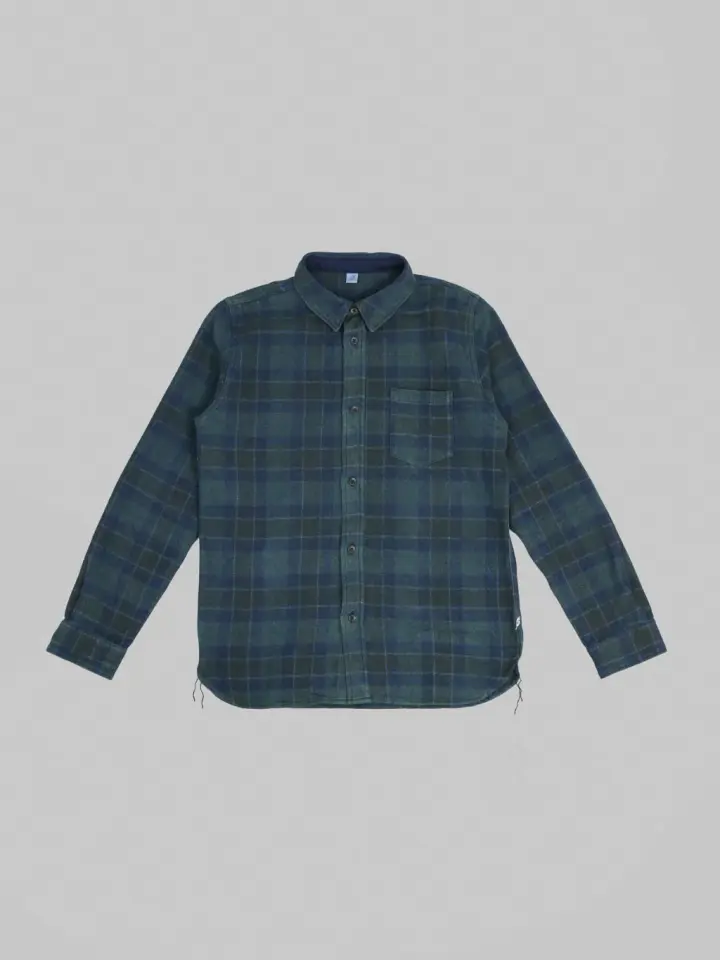 Pure Blue Japan 2235-BR Indigo Overdyed Cotton Tweed Check Shirt Brown