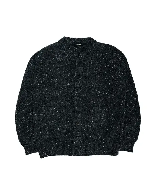 evan kinori Crewneck Cardigan Wool Cashmere Tweed Black