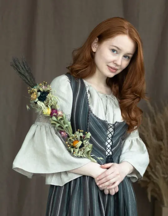 Corset 'Lina' en lin rayé châtaigne