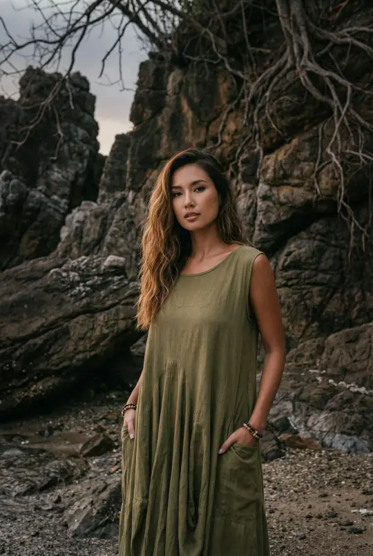 Midaxi Dress Wayan Olive