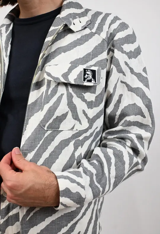 "Zebra Without a Cause" Linen Jacket - Grey Stripe