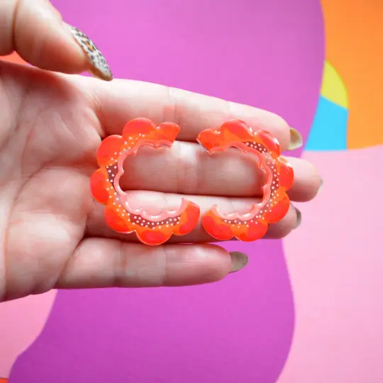Small Orange Slice Half Hoop Acrylic and Resin Abstract Earrings