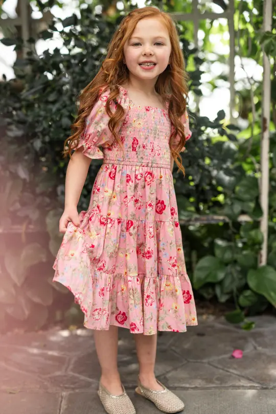 Mini Madeline Dress in Pink Vintage Poppies