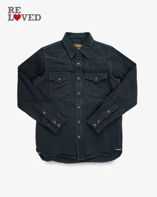 12oz Selvedge Denim Western Shirt "The Johnny Cash III" - Black (IHSH-218-BLK) Size Medium