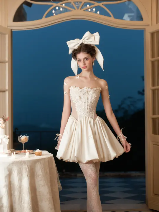 French Princess Dress White Sleeveless Herringbone Dress Homecoming Dress R5162