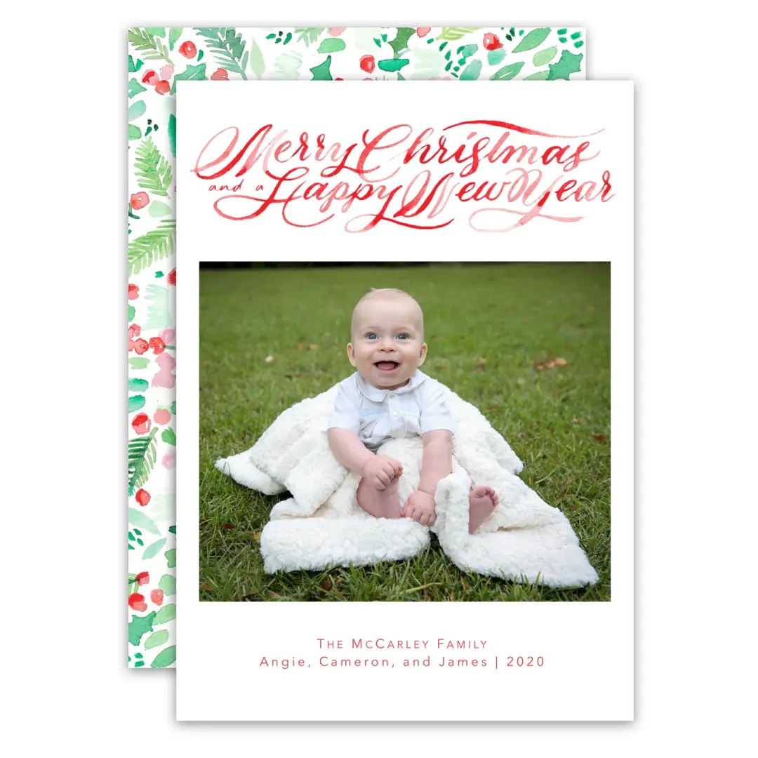 Watercolor Greens & Berries Holiday Card