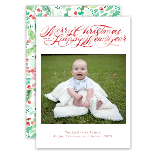 Watercolor Greens & Berries Holiday Card