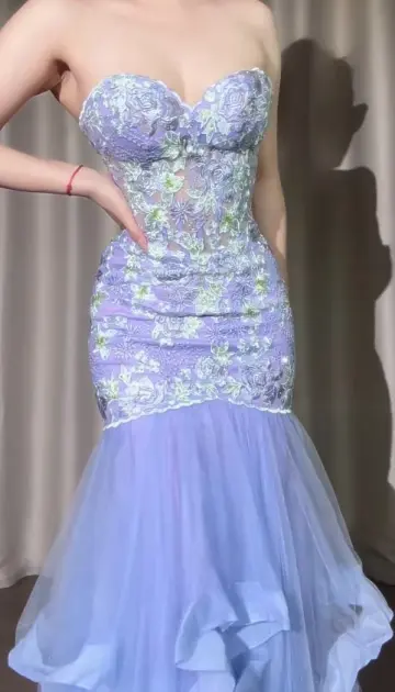 Dreamy Tulle Floral Prom Gown Lavender Women's Maxi Evening Dress Birthday Dress RS2772