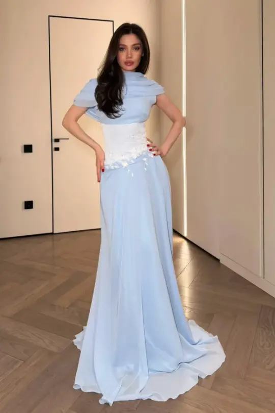 Clean Mermaid Prom Gown Pale Blue Women's Maxi Evening Dress Ball Gown RS2830