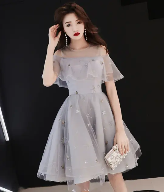 Dreamy Lavender Homecoming Dress ,Tulle Silky Floral Decor Corset Short Prom Dress RS1677