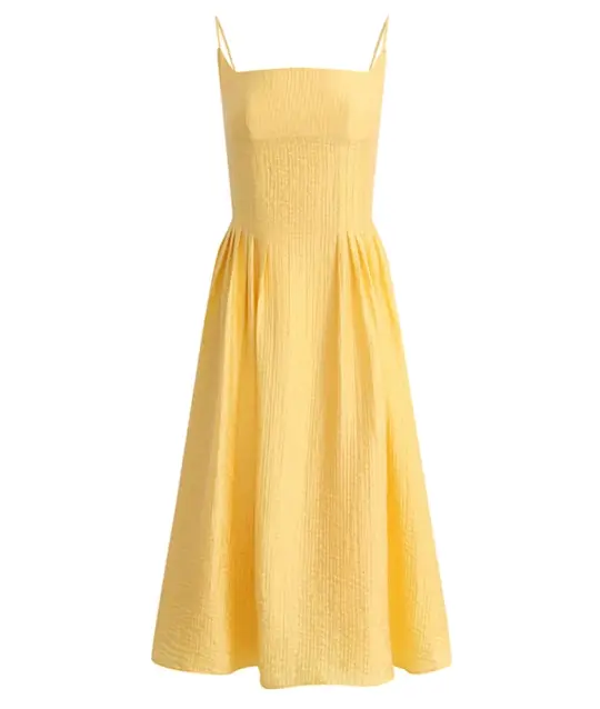 French yellow petite beach Sanya vacation suspender dress R2601