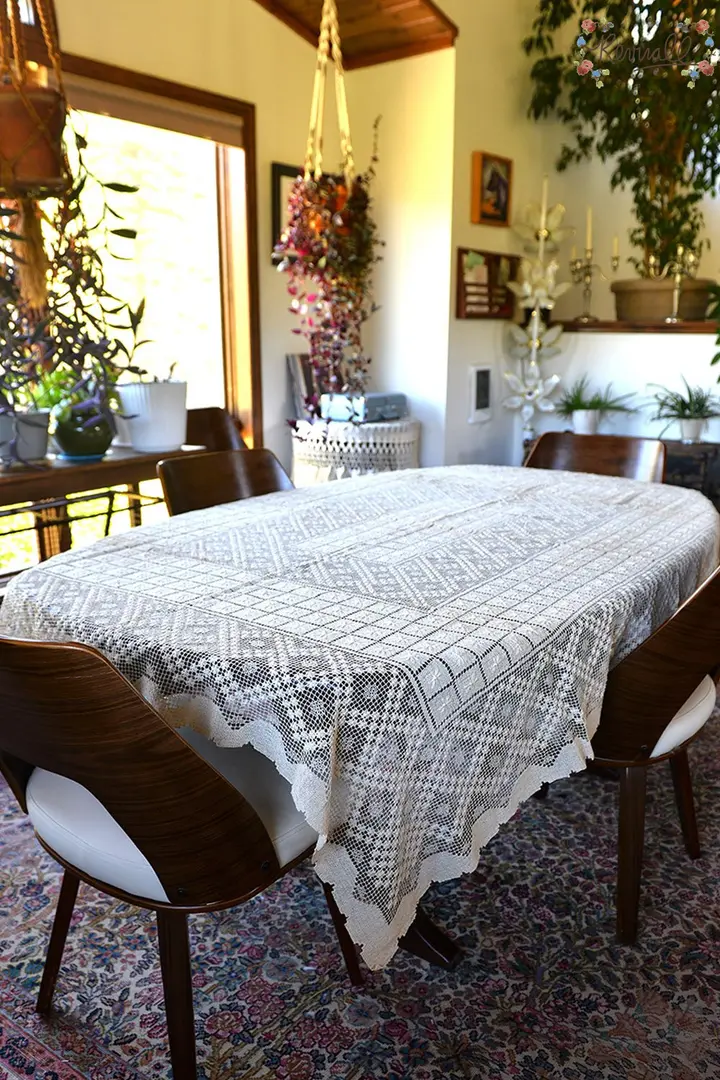 Large Vintage Modano Knotted Lace Tablecloth #5