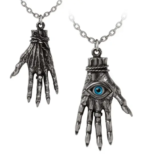Hand of Glory Pendant in Antiqued Pewter with Blue Evil Eye