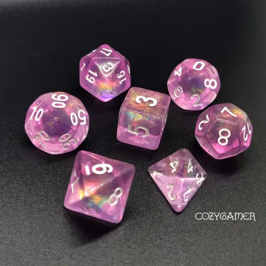 Candy Luxury Will O Wisp Dice Set. Glitter TTRPG Dice