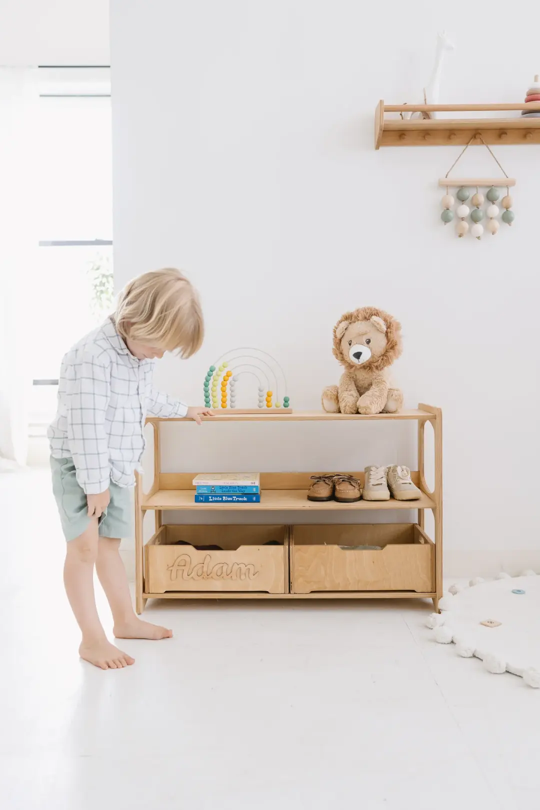 Handcrafted Wooden Box with Handles, Organiser bin for Montessori Shelves