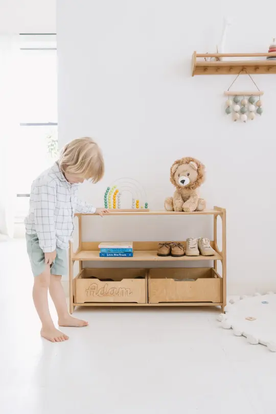 Handcrafted Wooden Box with Handles, Organiser bin for Montessori Shelves
