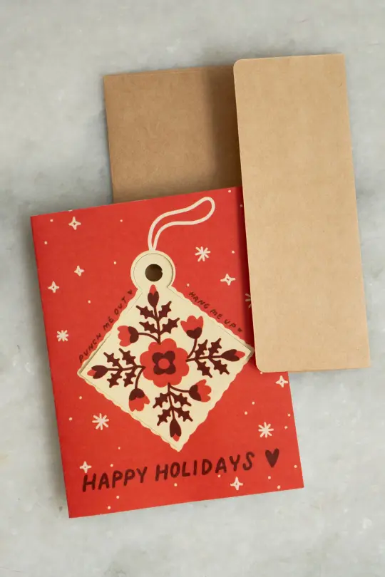 Holiday Quilt Block - Punch-Out Ornament Card