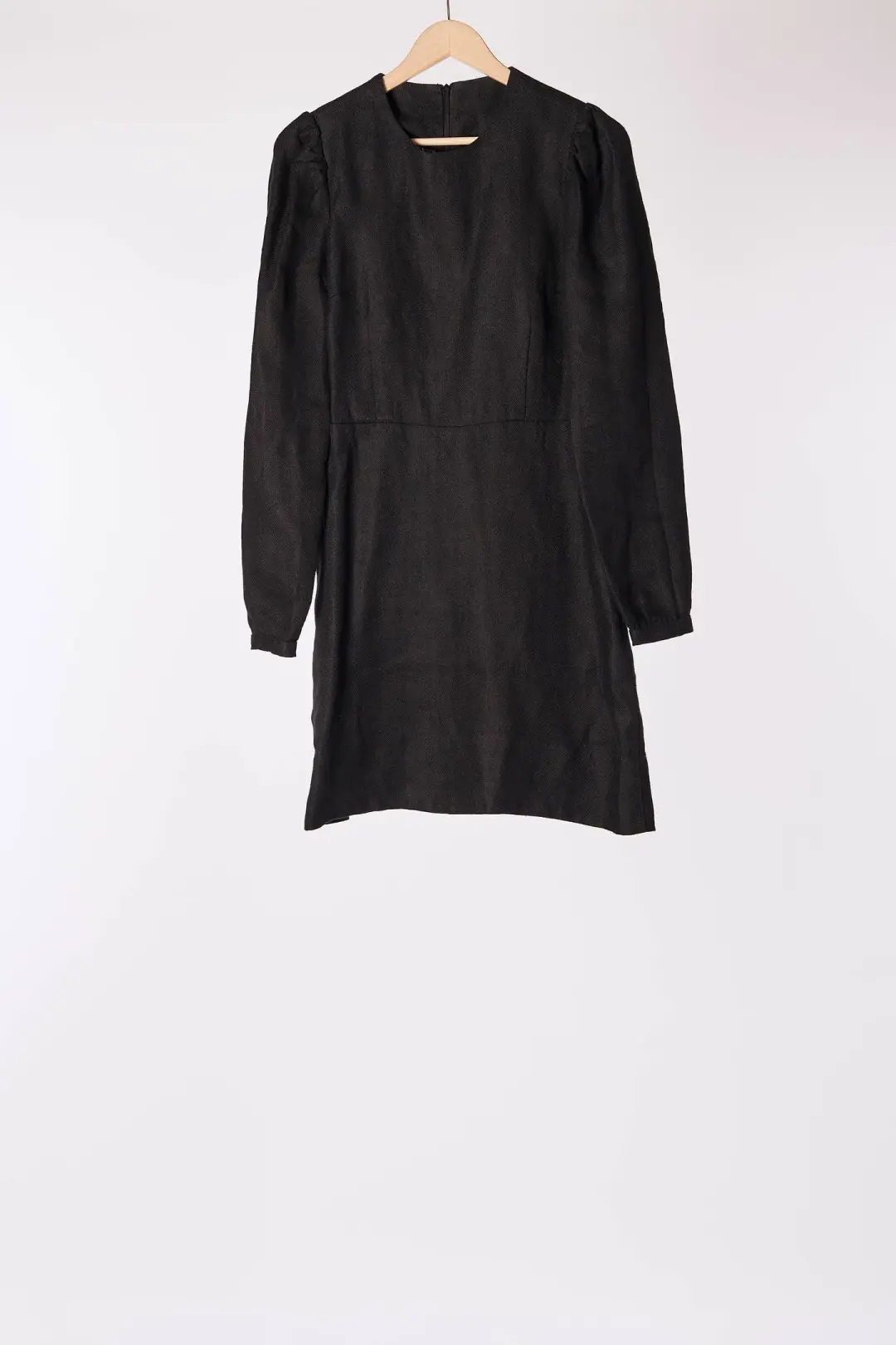 Kelly Dress, Long Sleeve, Twill Linen, Black Herringbone