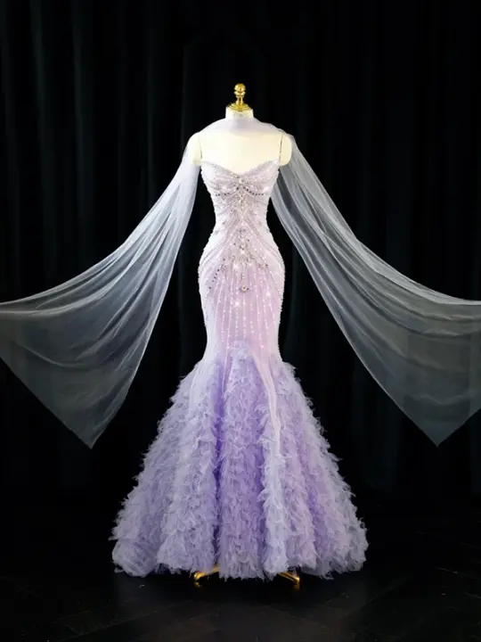 Light purple strapless, fitted, bodycon, sexy long ball gown/bridal dress R8943