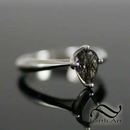 Pear cut Natural "Salt & Pepper" Engagement ring