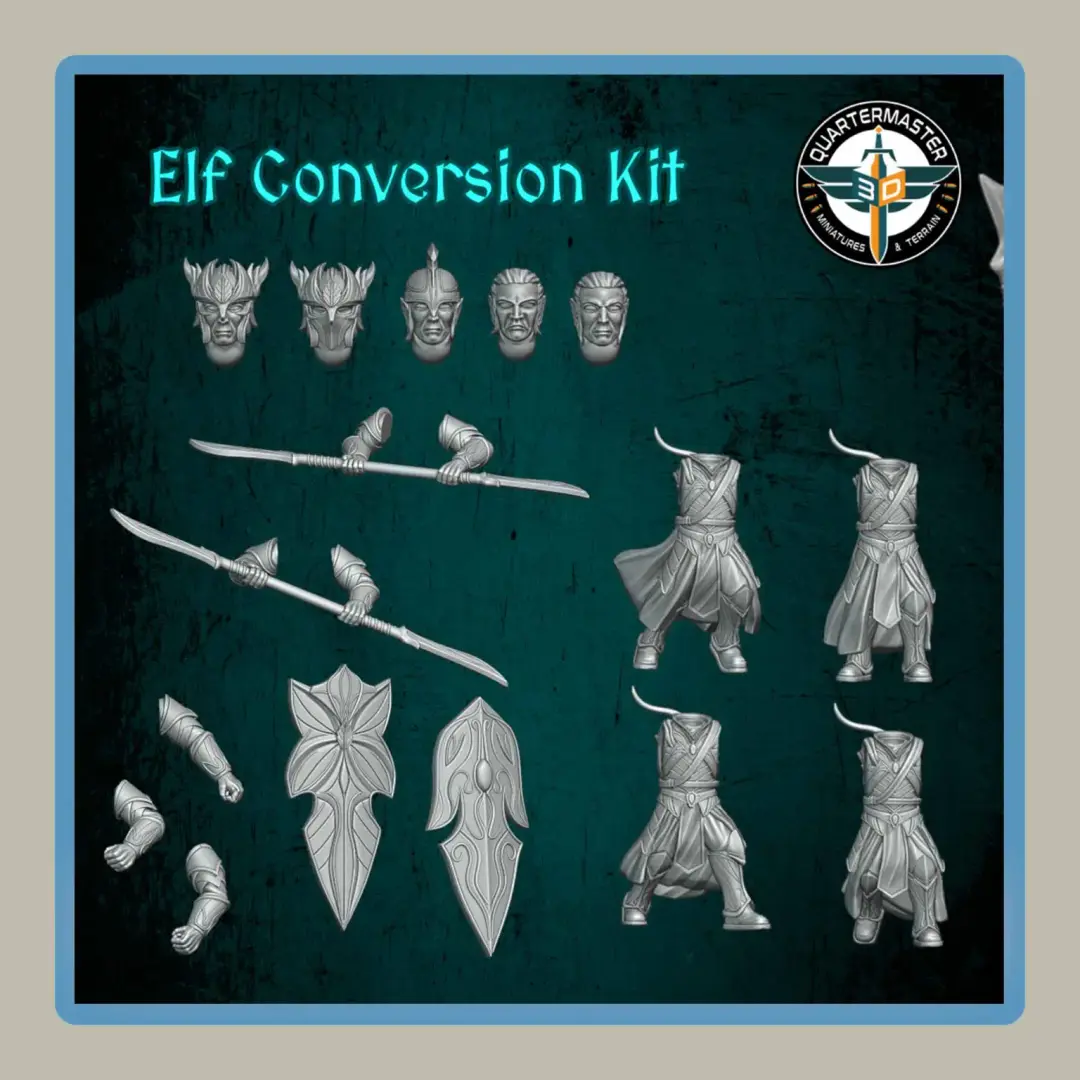 Render of 28mm miniature elf conversion kit