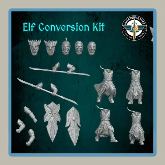 Render of 28mm miniature elf conversion kit