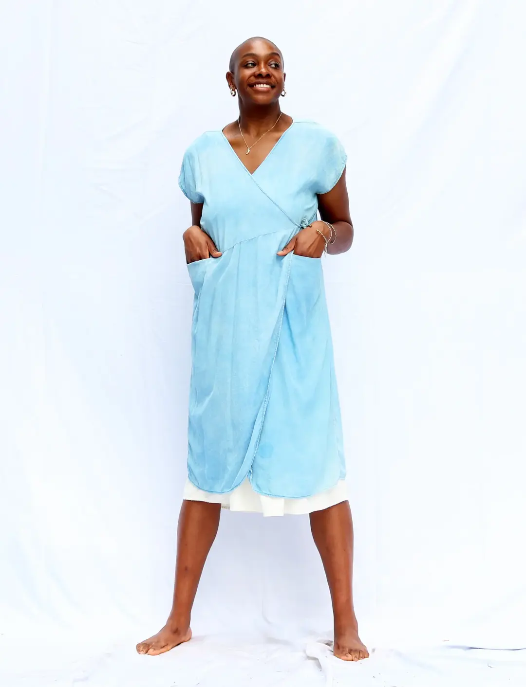 Silk Wrap Origami Below Knee Kaftan
