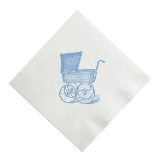 Blue Vintage Carriage / Pram Flat Printed Cocktail Napkins, Set of 20