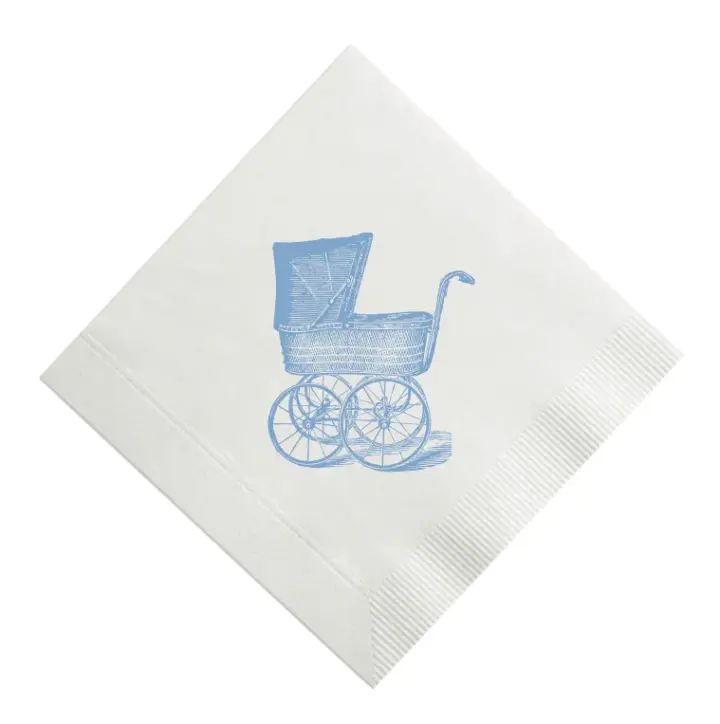 Blue Vintage Carriage / Pram Flat Printed Cocktail Napkins, Set of 20