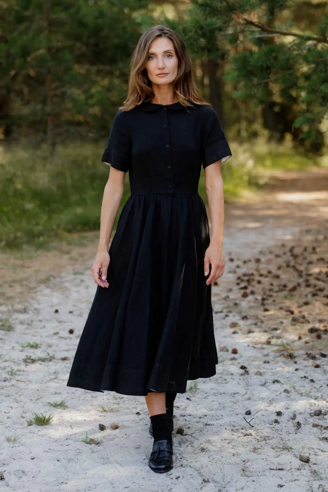 Classic – Short Sleeve Peter Pan Collar Linen Dress