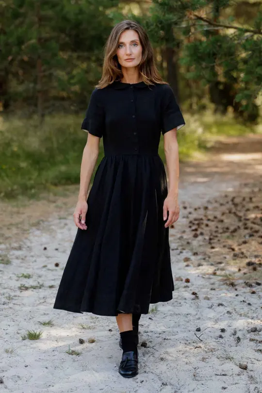 Classic – Short Sleeve Peter Pan Collar Linen Dress