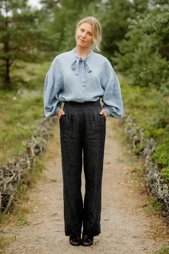 Edith – Straight Leg Linen Denim Maxi Trousers