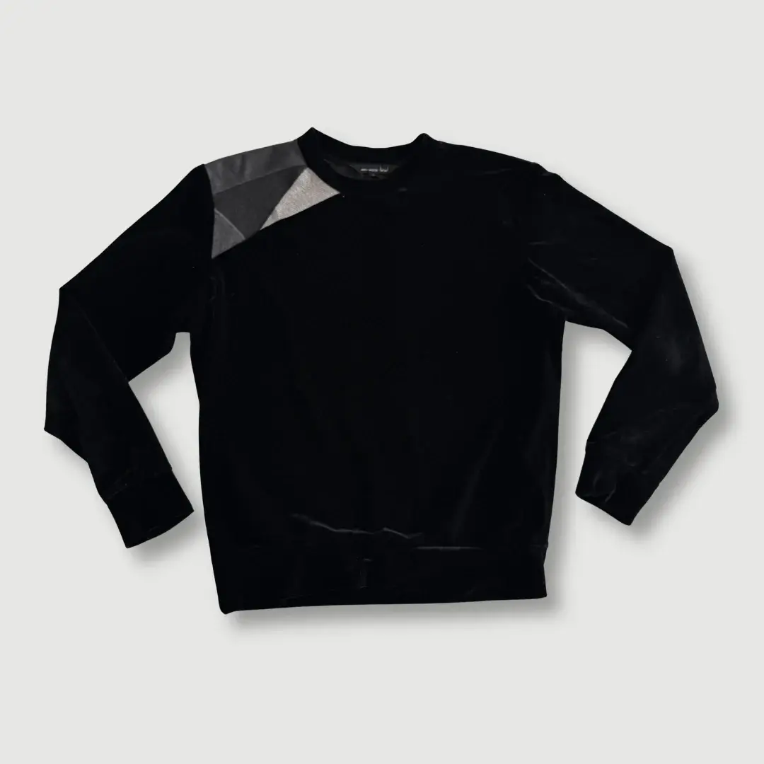 size small - preloved - black velvet + gray patchwork sweatshirt