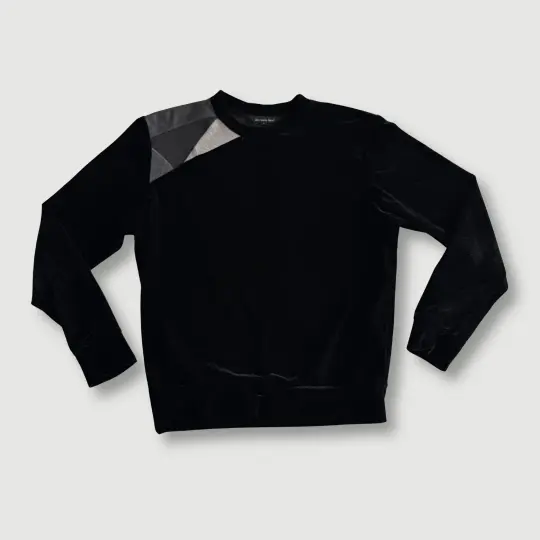 size small - preloved - black velvet + gray patchwork sweatshirt