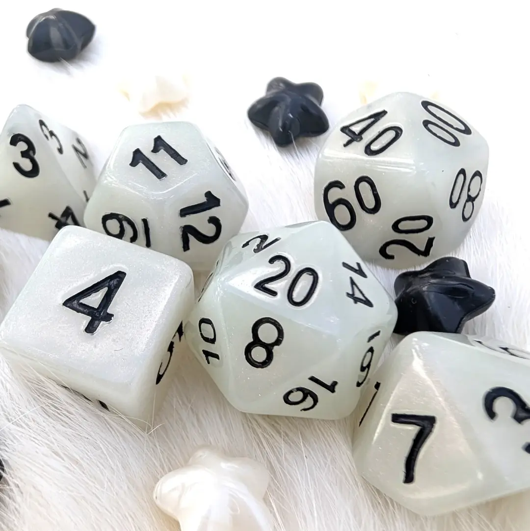 White Shimmer DnD Dice Set - Pearlescent Resin - Ghostlight