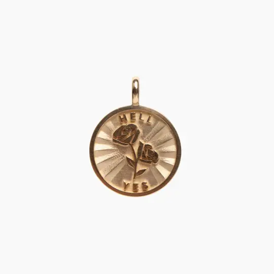 14k Gold Rose + Hell Yes medallion (chain optional)