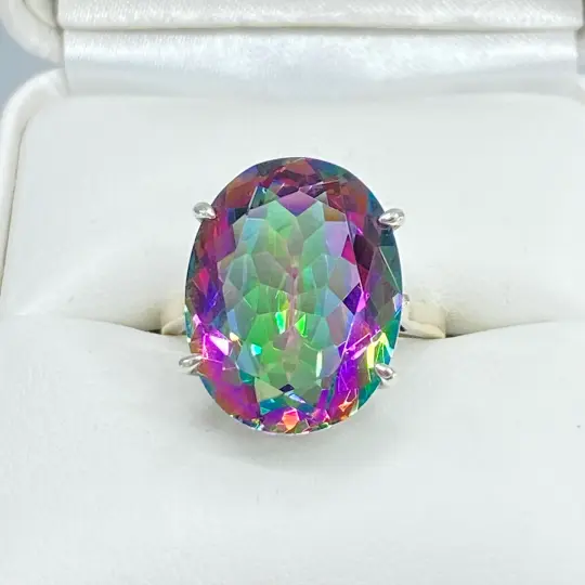 Mystic Topaz Ring, Size 7, Oval Gemstone, Retro Jewelry D51 - Ready to Ship