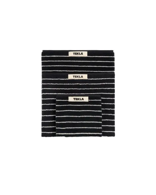Tekla Terry Washcloth Black Stripes