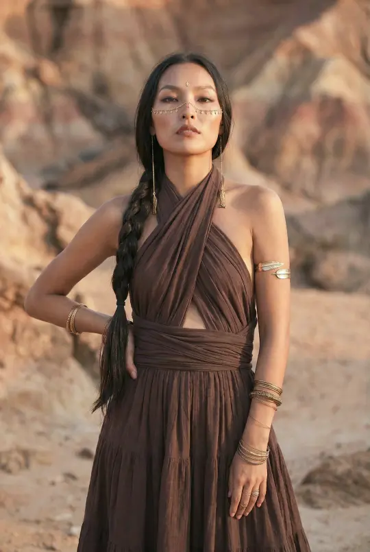 Amara Bohemian Maxi Dress Brown