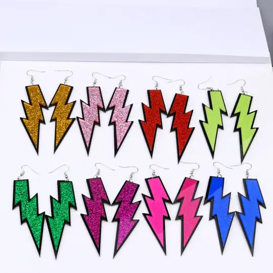 Colourful Lightning Bolt Glam Rock Earrings