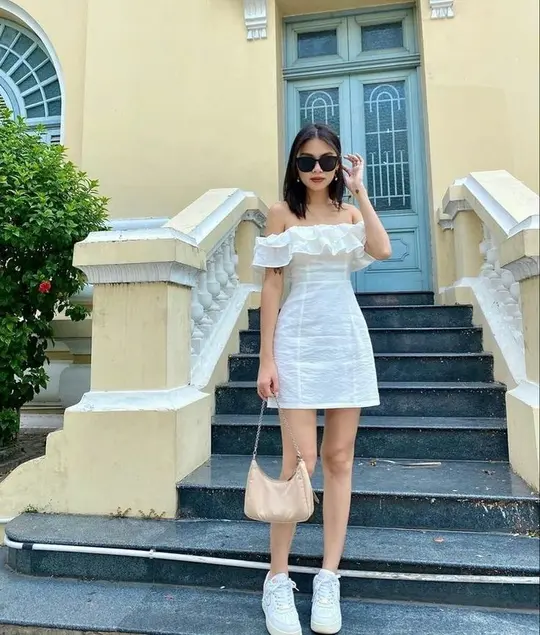 White one-shoulder ruffled waist slim A-line short skirt homecoming dress R3880